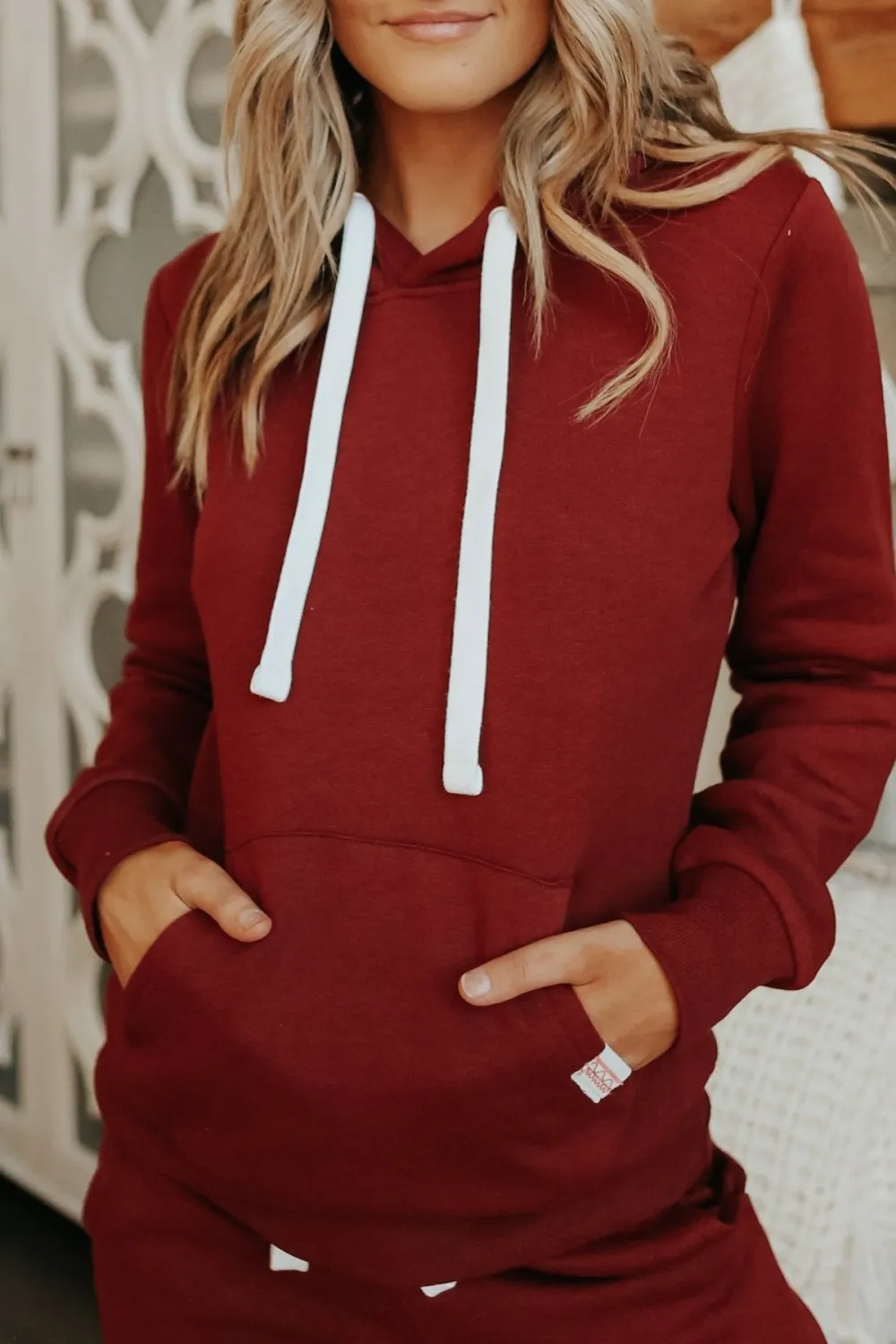 Drawstring Burgundy Fleece Hoodie