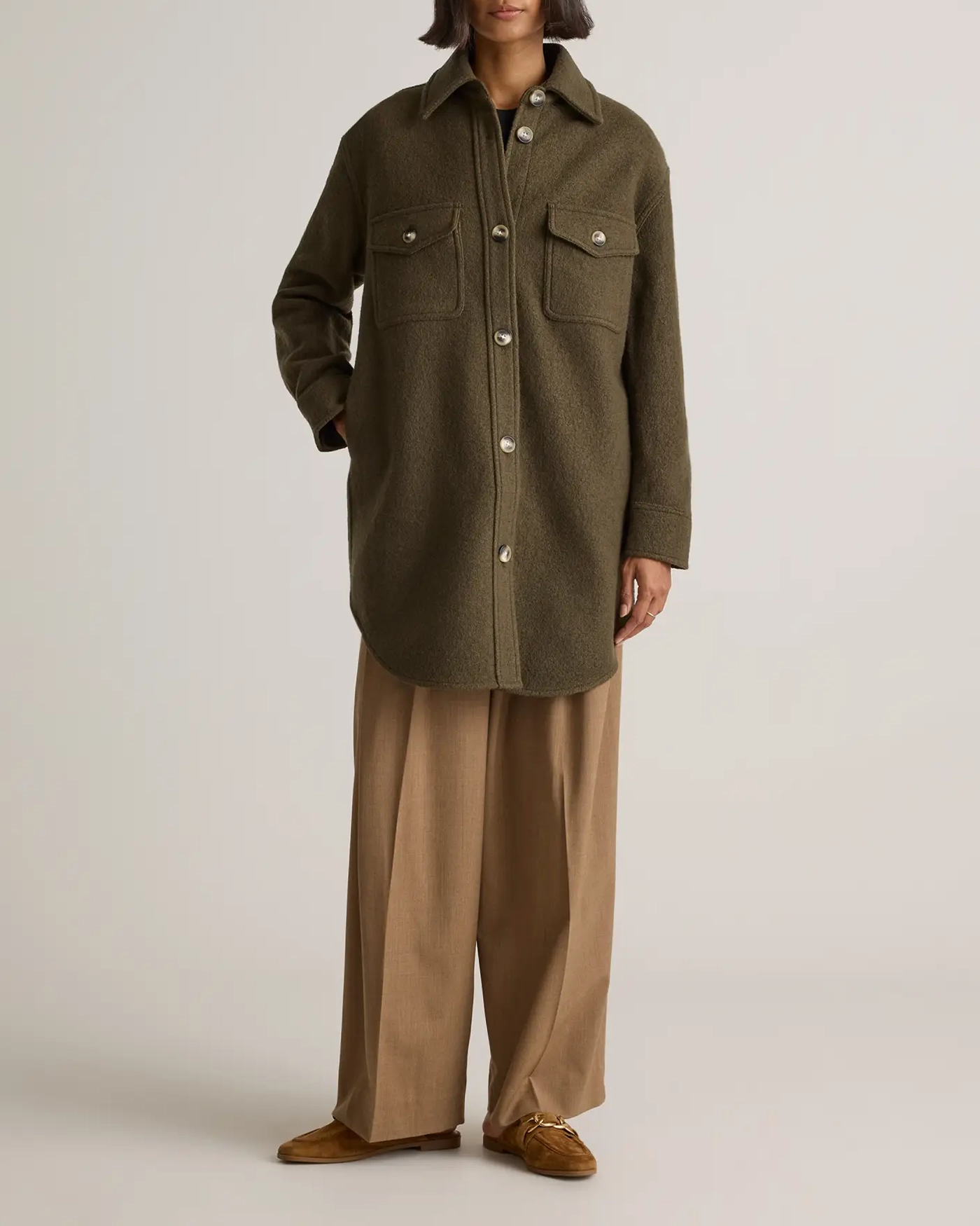 Button Front Long Shirt Jacket