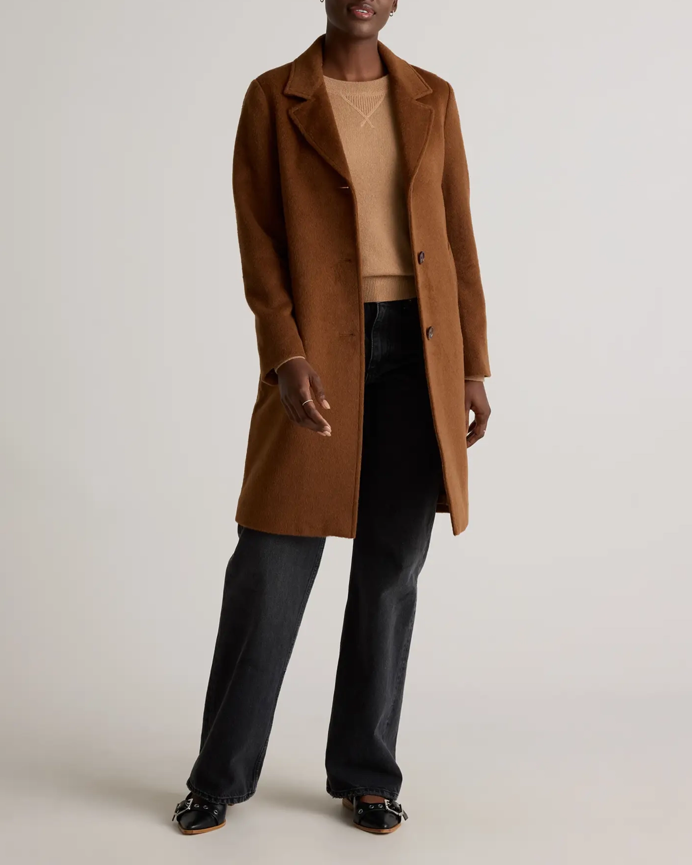 Camel-Hair Single-Breasted Midi Coat