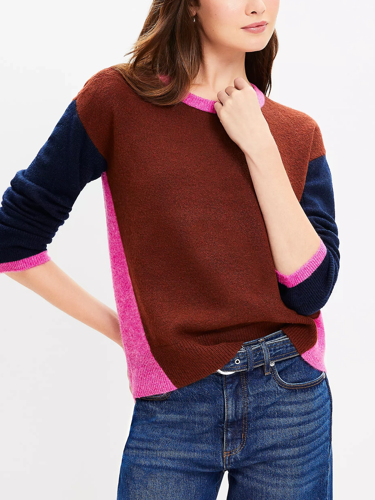 Petite Colorblock Ribtrim Flare Sleeve Sweater