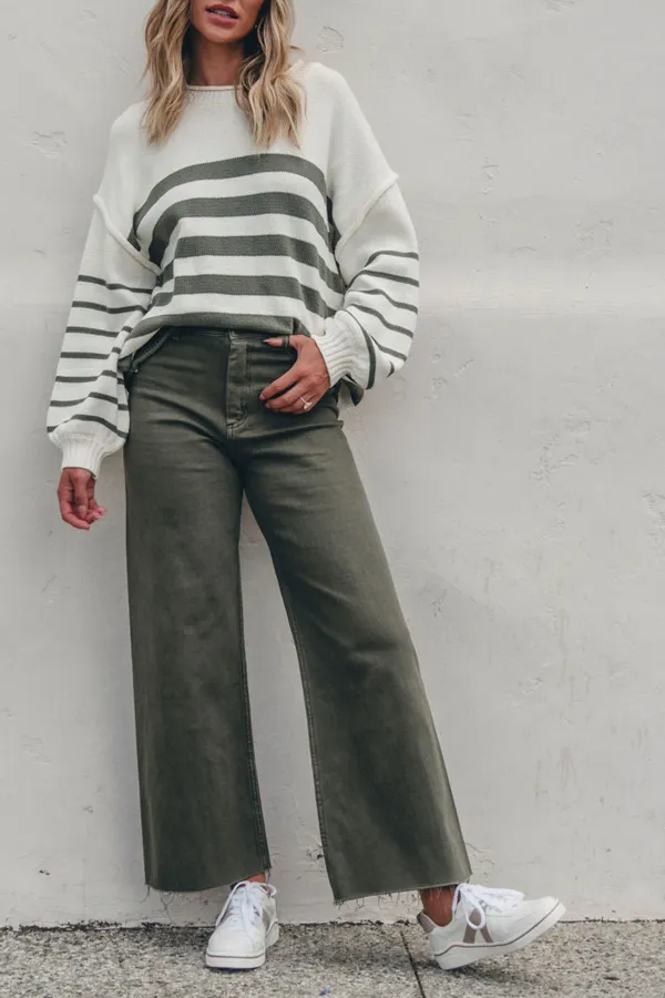 Olive Straight Wide Leg Pants