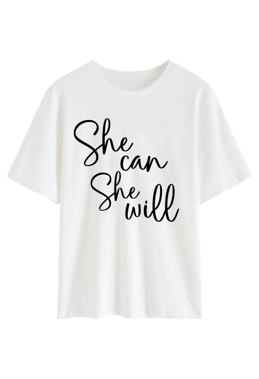 SHE CAN SHE WILL CREW NECK T-SHIRT