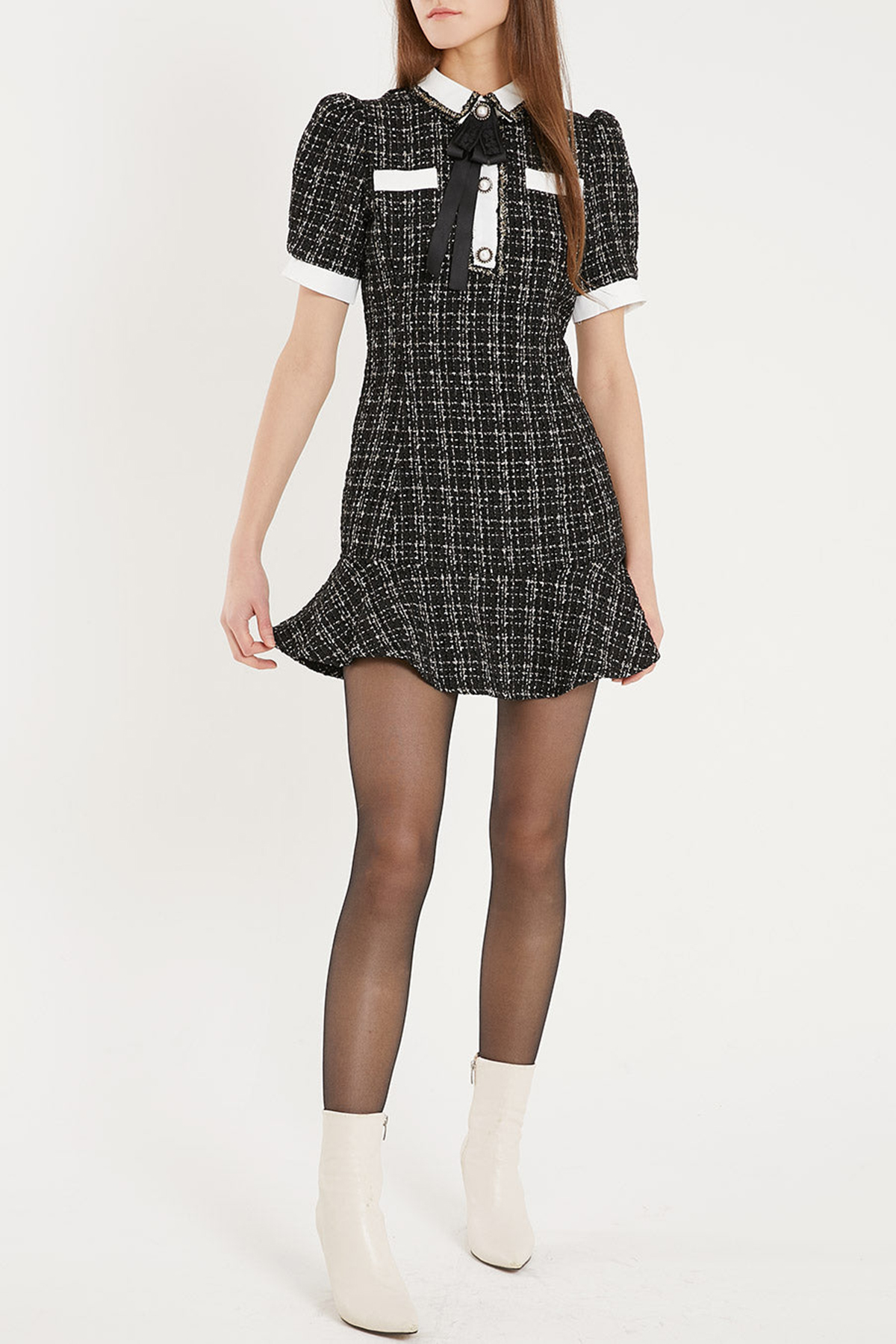 Lourdes Tweed Trumpet Mini Dress