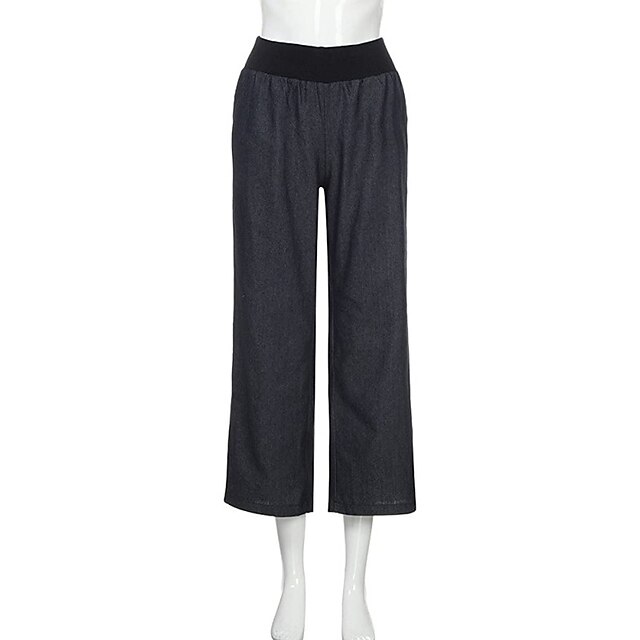 Women's Jeans Wide Leg Baggy Micro-elastic Classic Modern Office Daily Black Blue S M Spring &  Fall