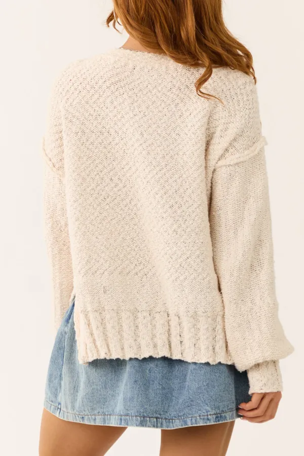 Cream Long Balloon Sleeve Knit Sweater