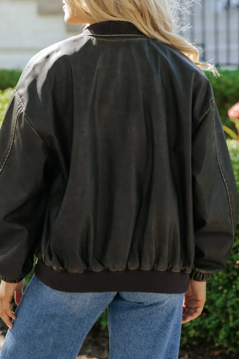 Dark Brown Faux Leather Bomber Jacket