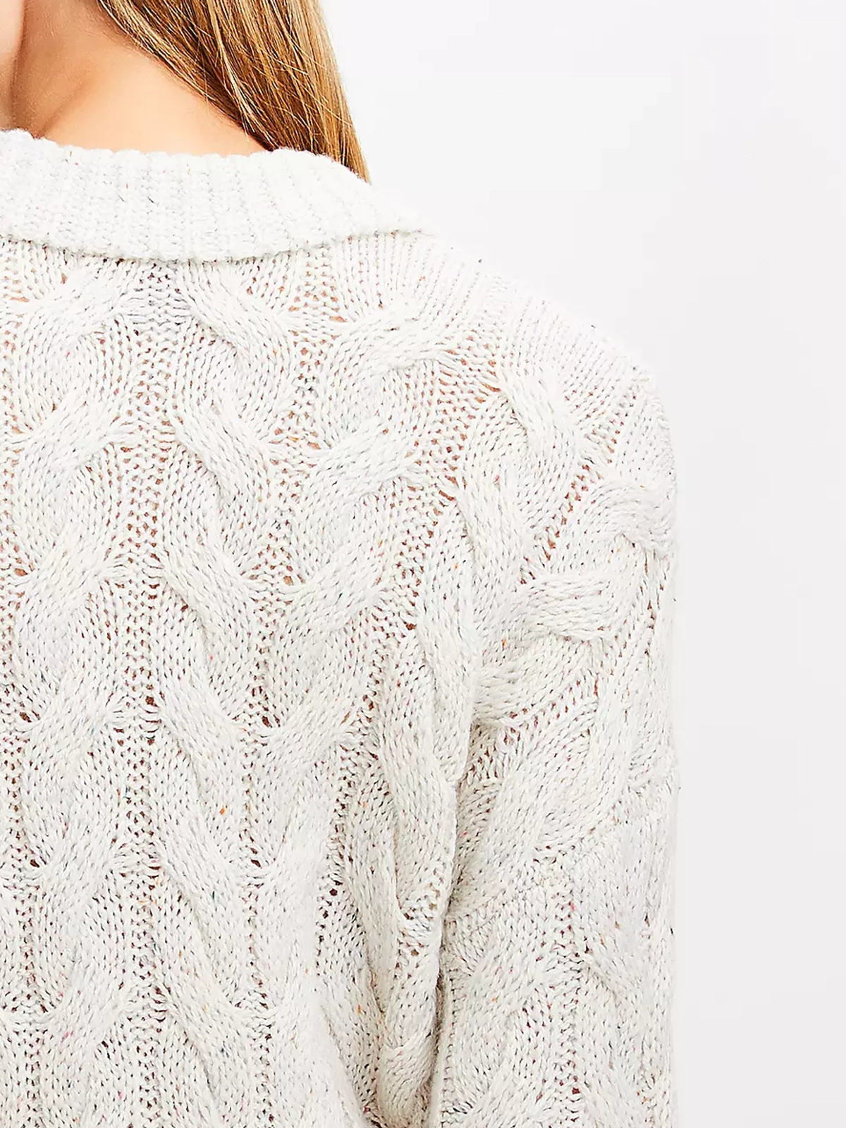 Flecked Collared Split Neck Cable Sweater