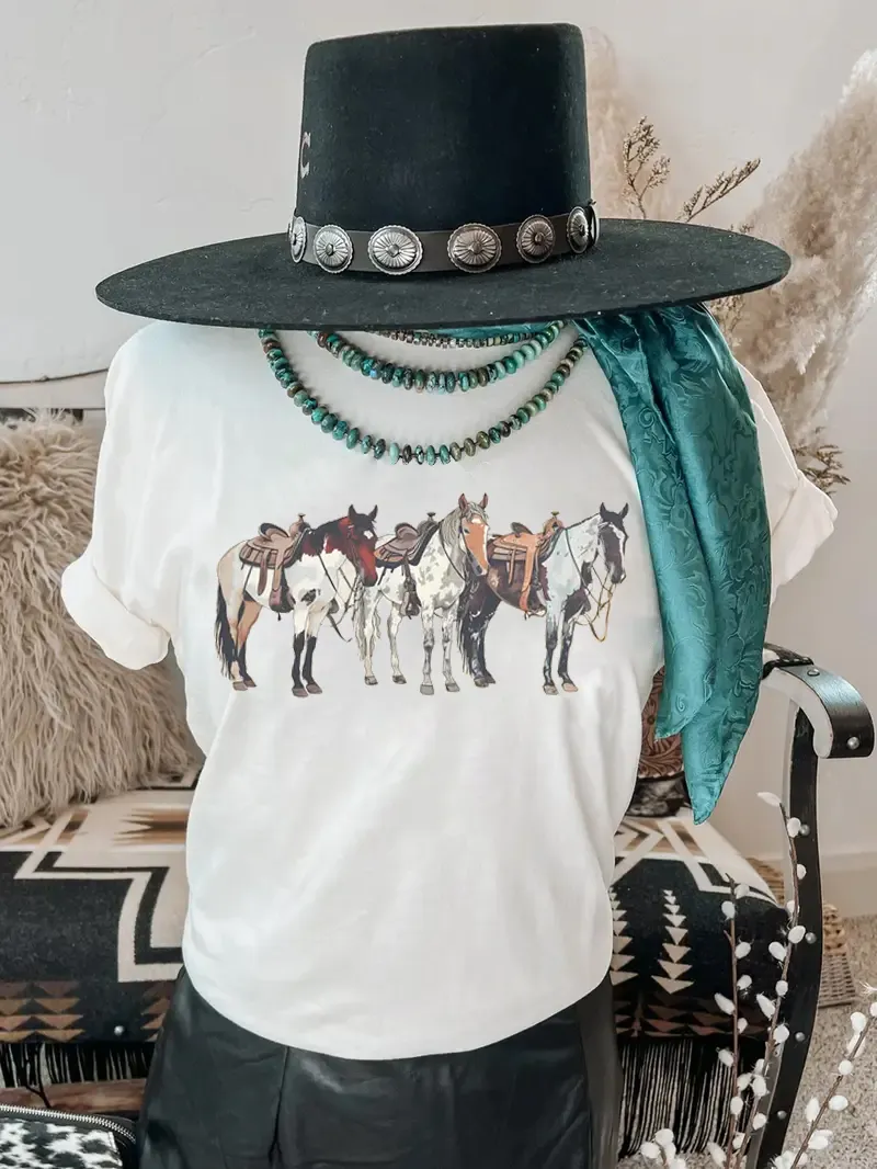 Western Horse Pattern T-shirt