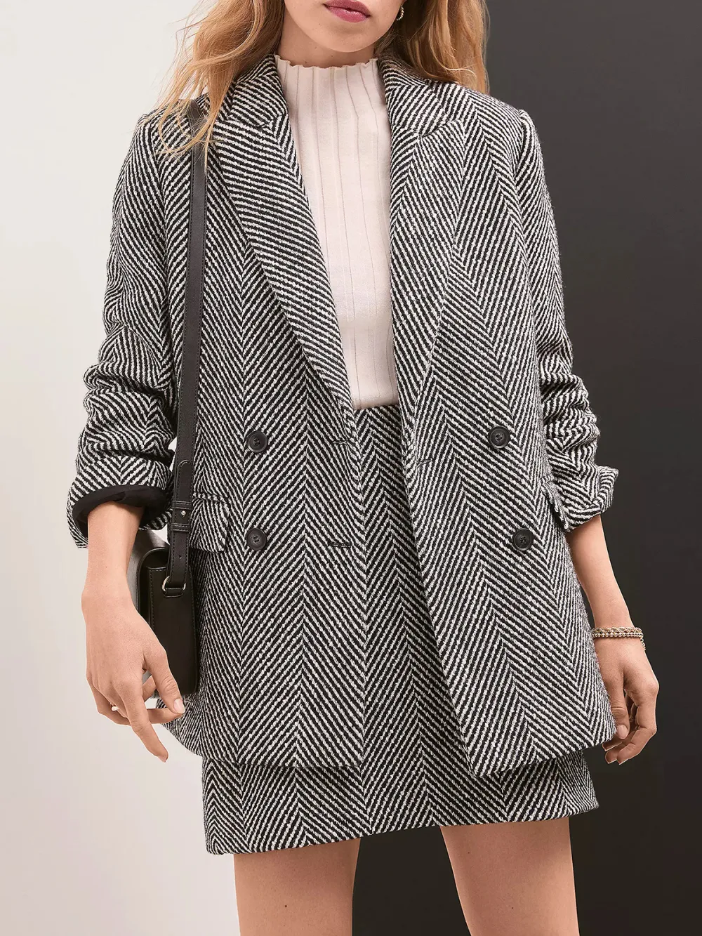 Herringbone Oversized Double Breasted Blazer