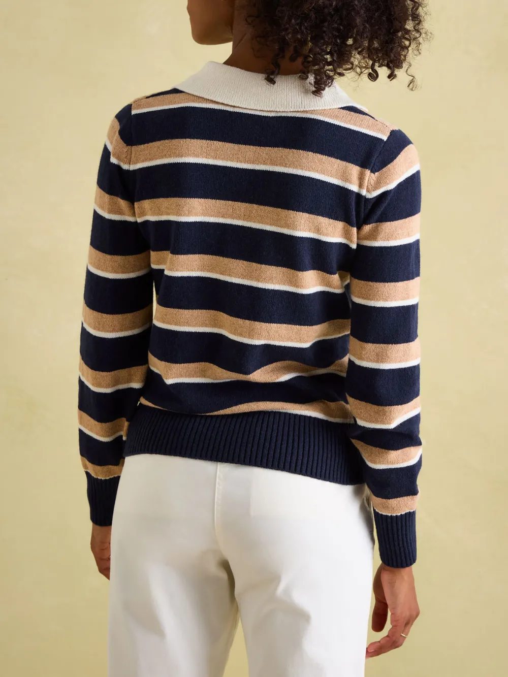 Maddie Red/Navy V Neck Stripe Jumper with Collar