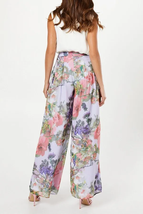 Printed Chiffon Wide Leg Trousers