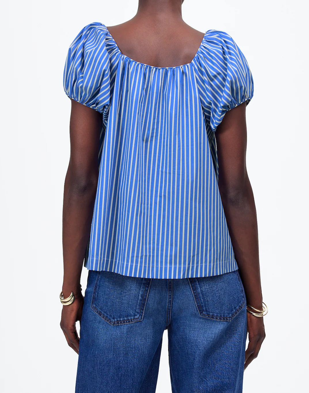 Square-Neck Puff-Sleeve Shirt in Stripe