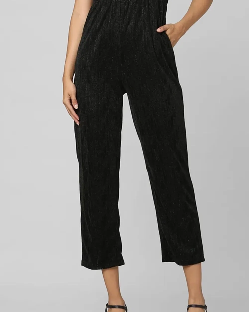 Black Wrapover Shimmer Jumpsuit