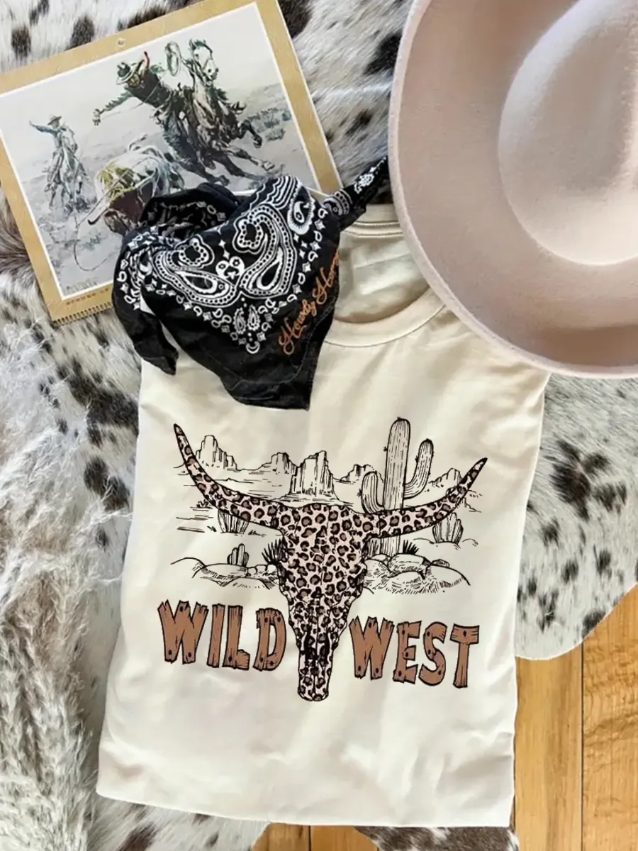 Wild West Leopard Bull Head Pattern T-shirt