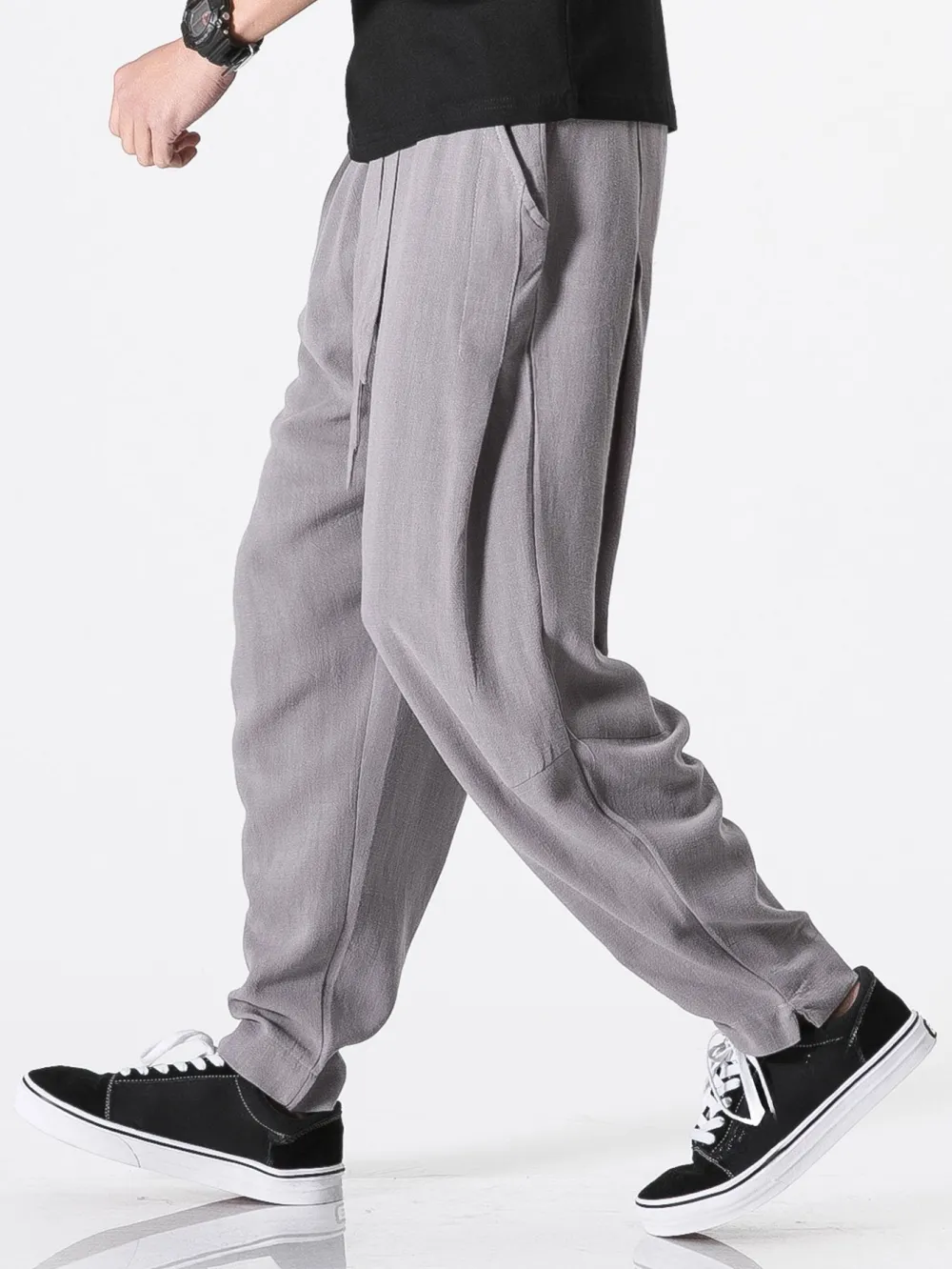 Detachable Belt Relax Fit Linen And Cotton Blend Harem Pants