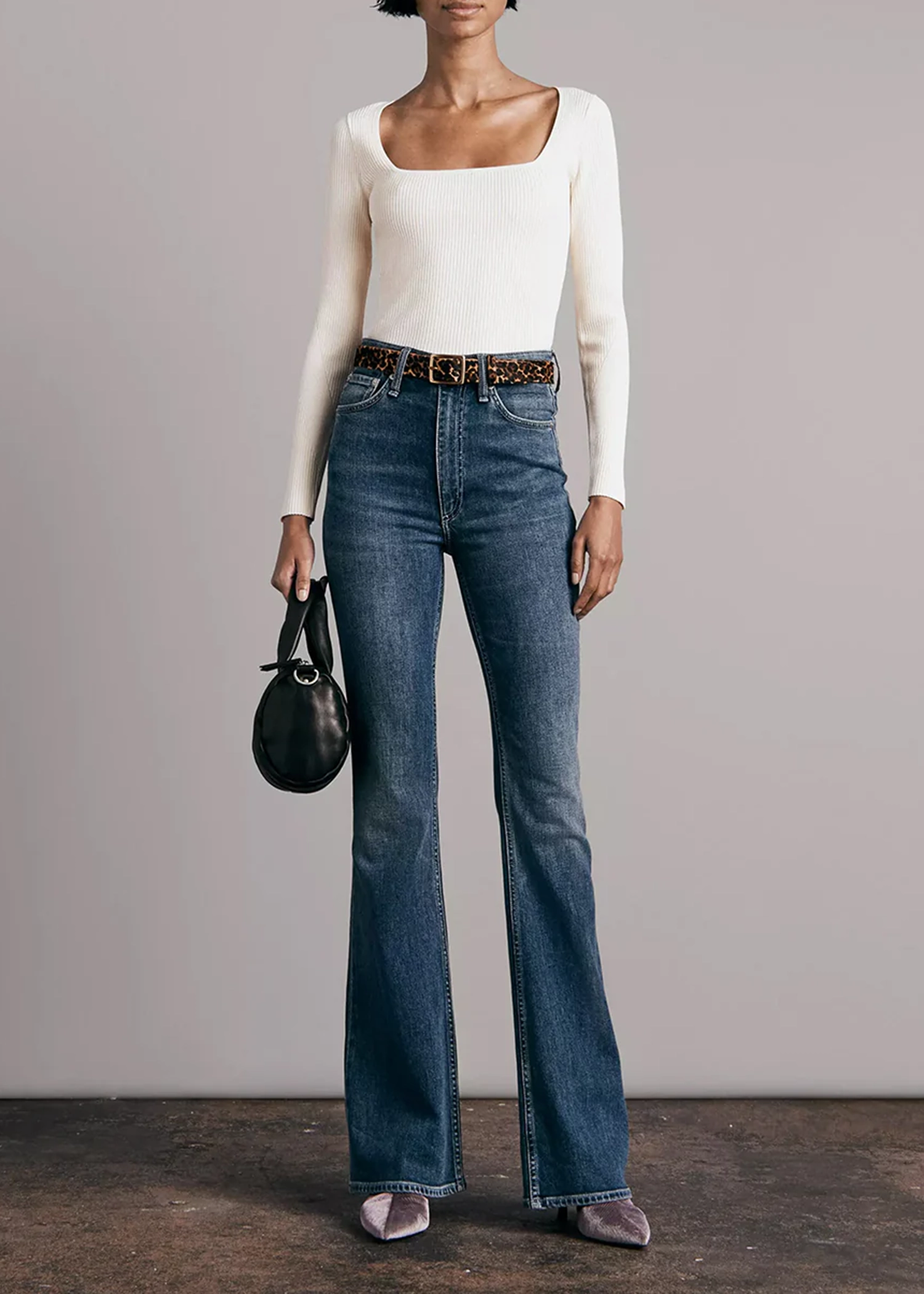 High-Rise Washed Flare Jeans