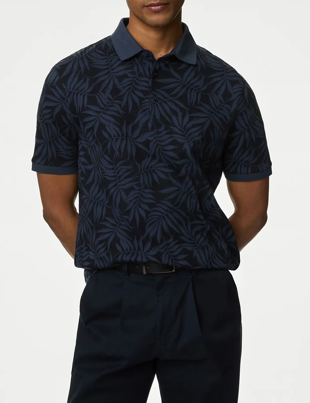 Pure Cotton Leaf Print Polo Shirt