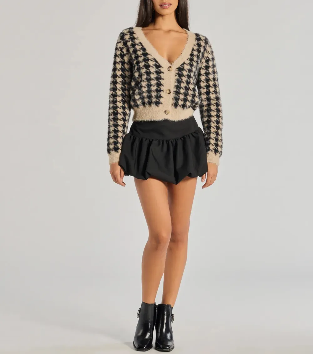 Polished Cozy Houndstooth Eyelash Knit Cardigan