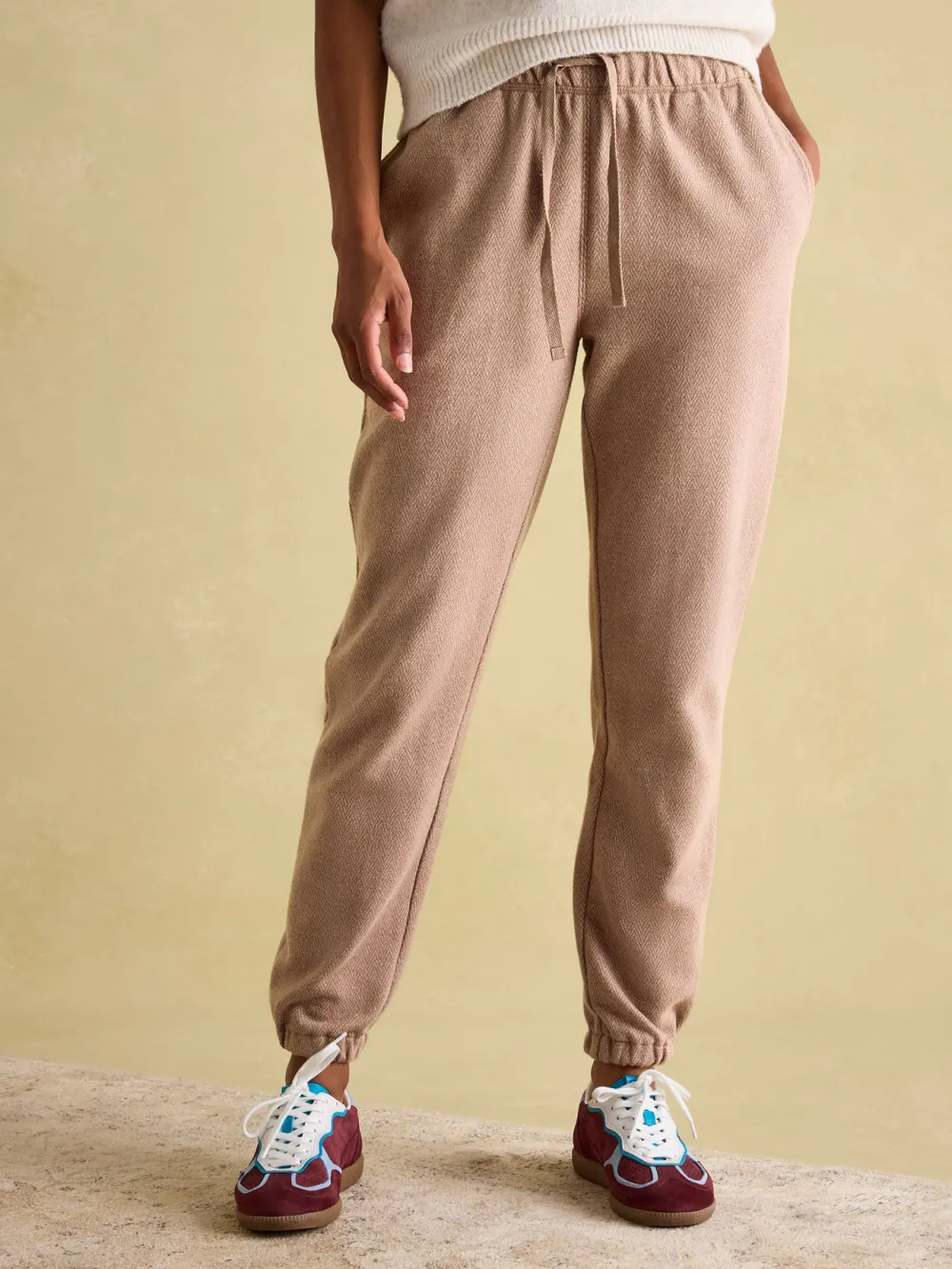 Brown Herringbone Jersey Slim Leg Joggers