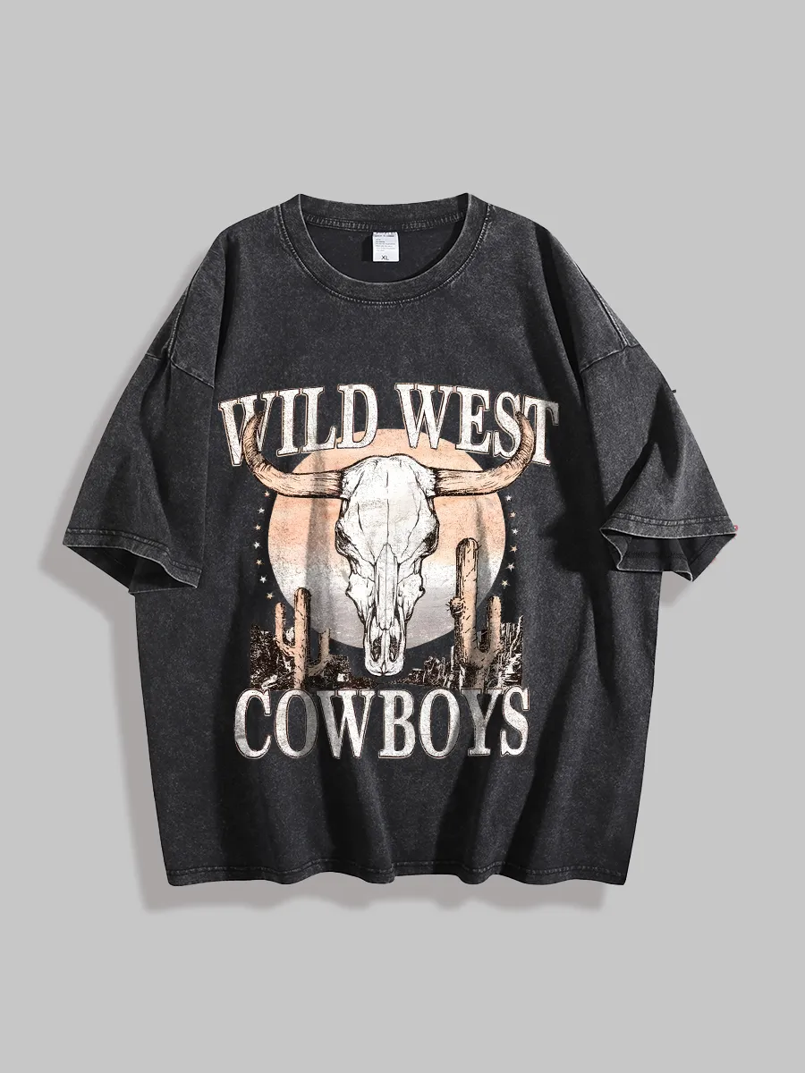 Distressed Wild West Cowboys Print Tee – Retro Western Style