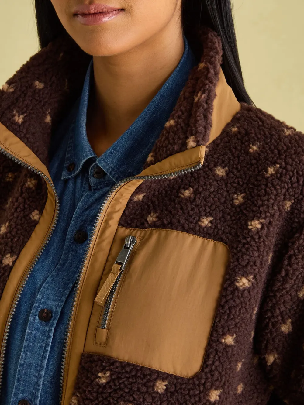 Lottie Chocolate Brown spot Borg Fleece Jacket