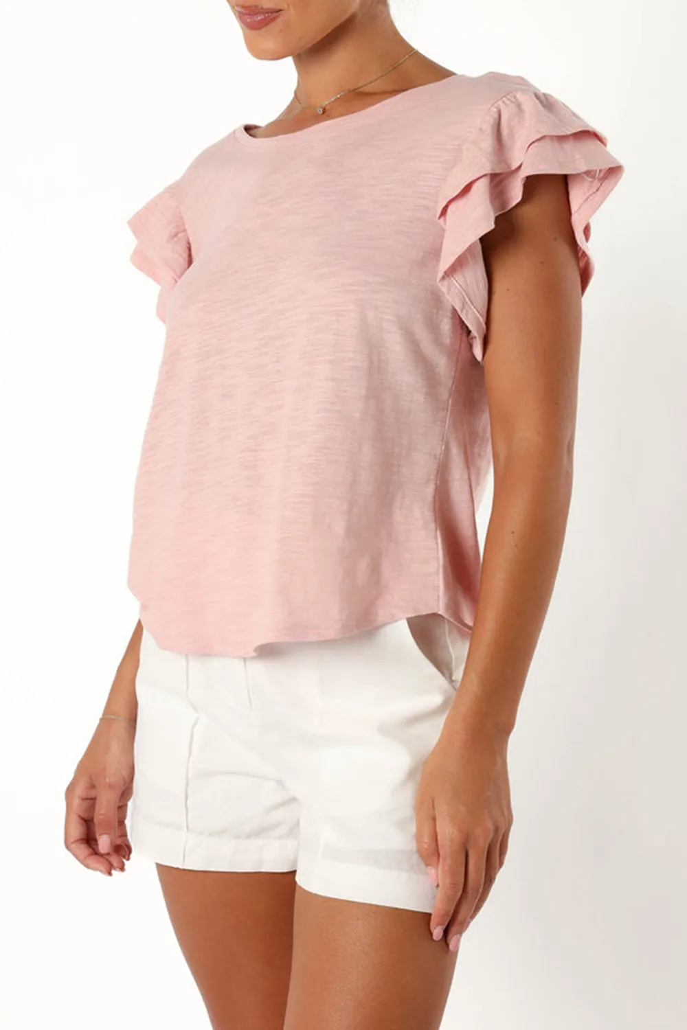 FRANKY FRILL SLEEVE TEE - DUSTY PINK