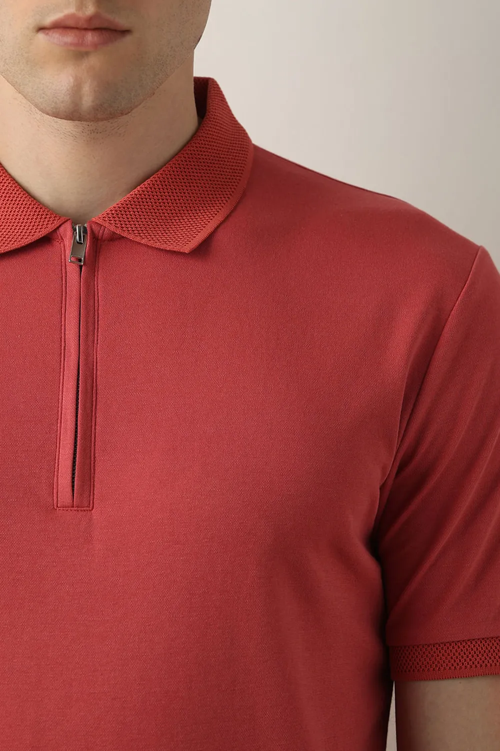 Pink Zip Detail Polo T-shirt