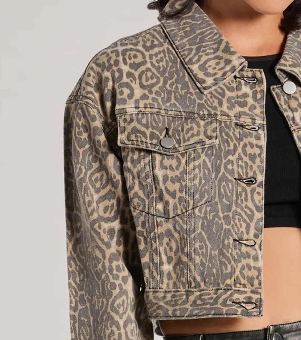 Level Up Leopard Print Denim Trucker Jacket