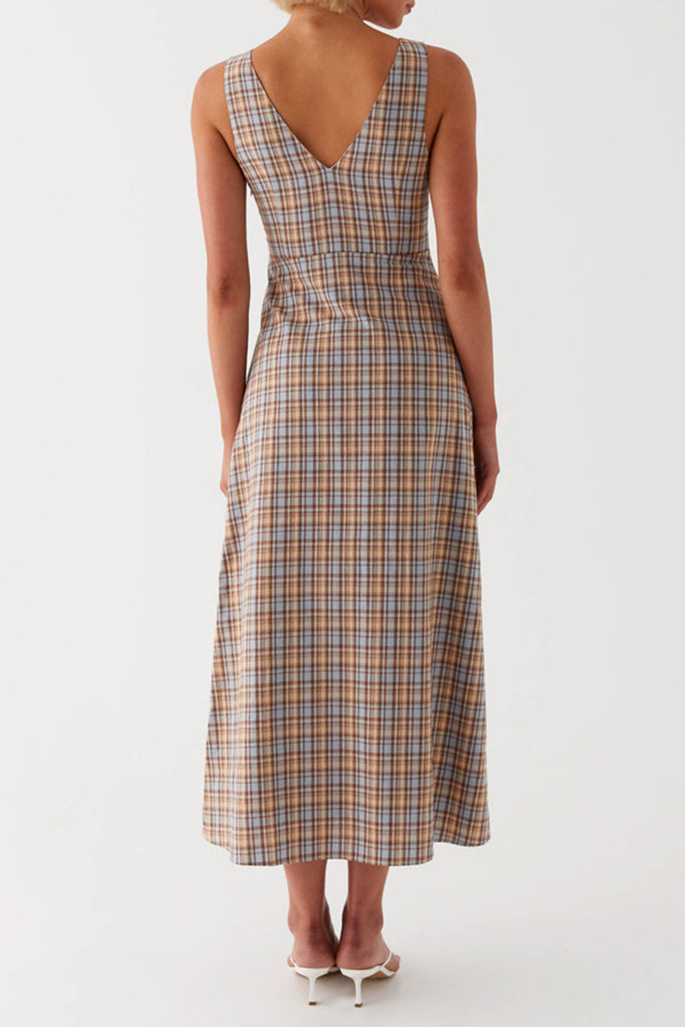 Daphny Gathered Bust Midi Dress - Check