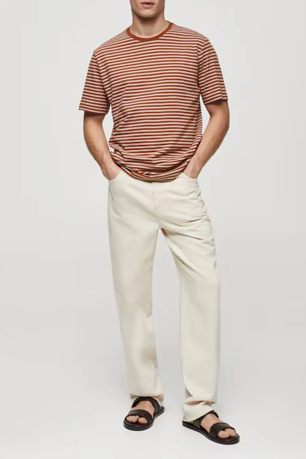 Striped cotton linen-blend T-shirt