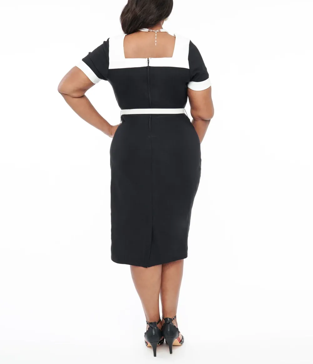 Unique Vintage Plus Size 1950s Black & White Wiggle Dress