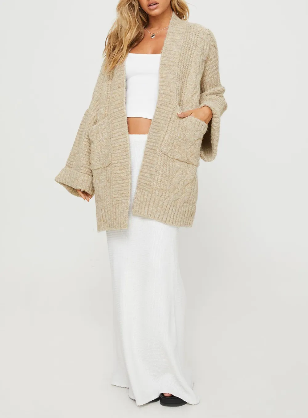 Paisleigh Cable Knit Cardigan Charcoal