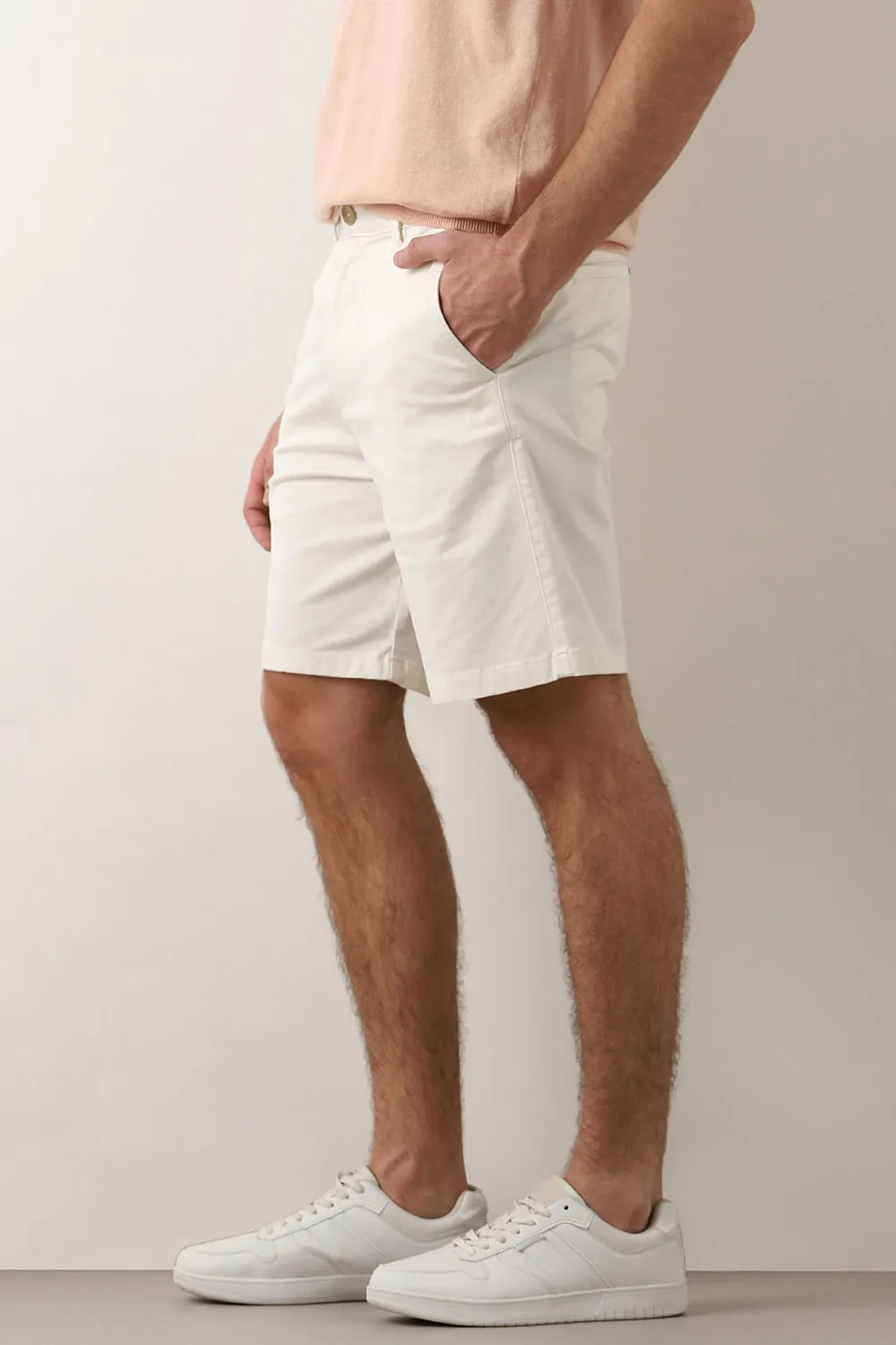 Off-White Mid Rise Cotton Chino Shorts