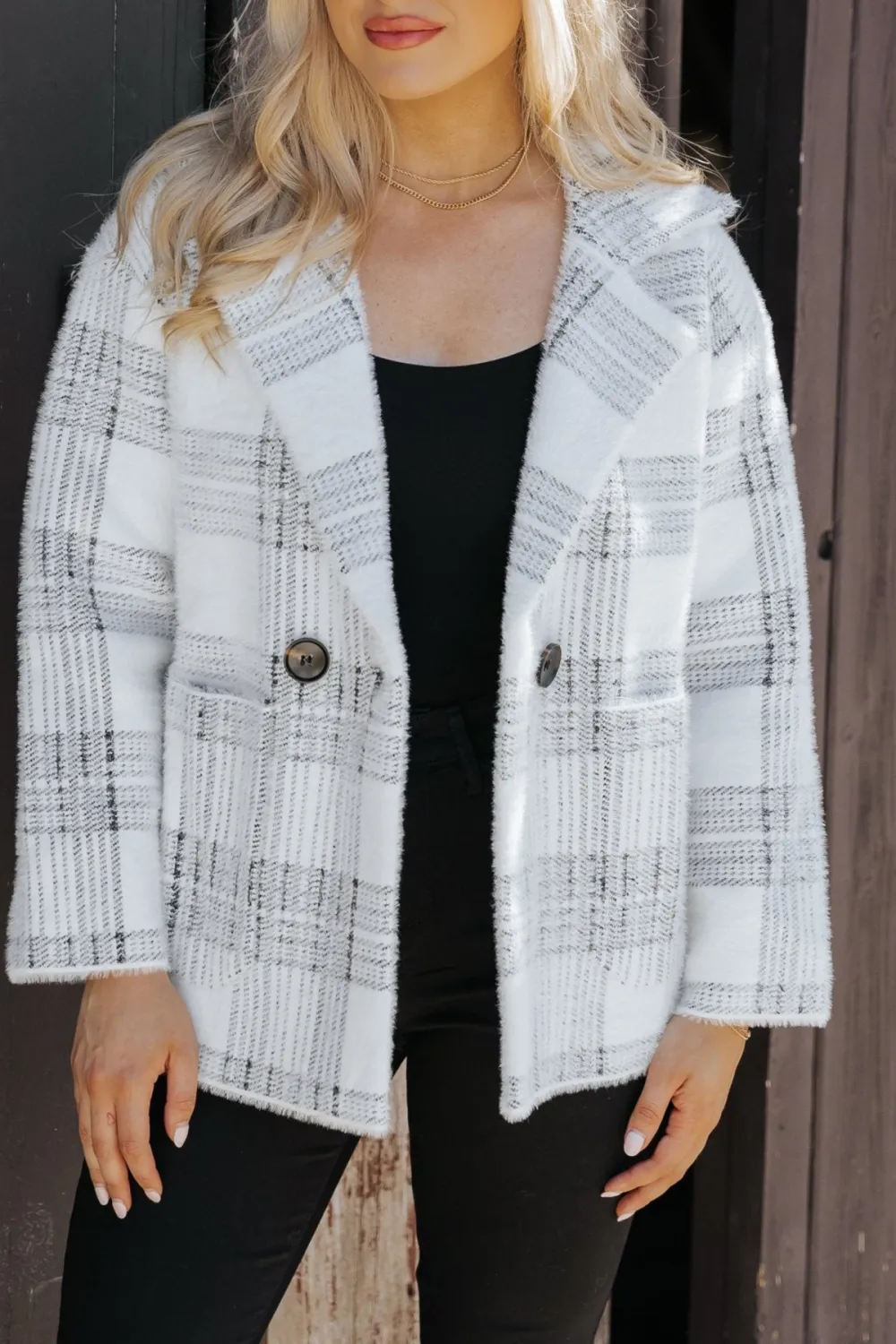 Black and White Plaid Blazer Jacket