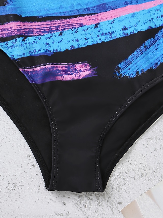 Women's Swimwear One Piece Monokini Bathing Suits Normal Swimsuit Tummy Control Hole Stripe Pink Royal Blue Blue Sky Blue Gray Scoop Neck Bathing Suits Sports Vacation Fashion