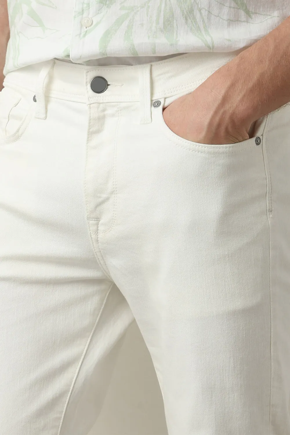 White Mid Rise Leon Slim Fit Jeans