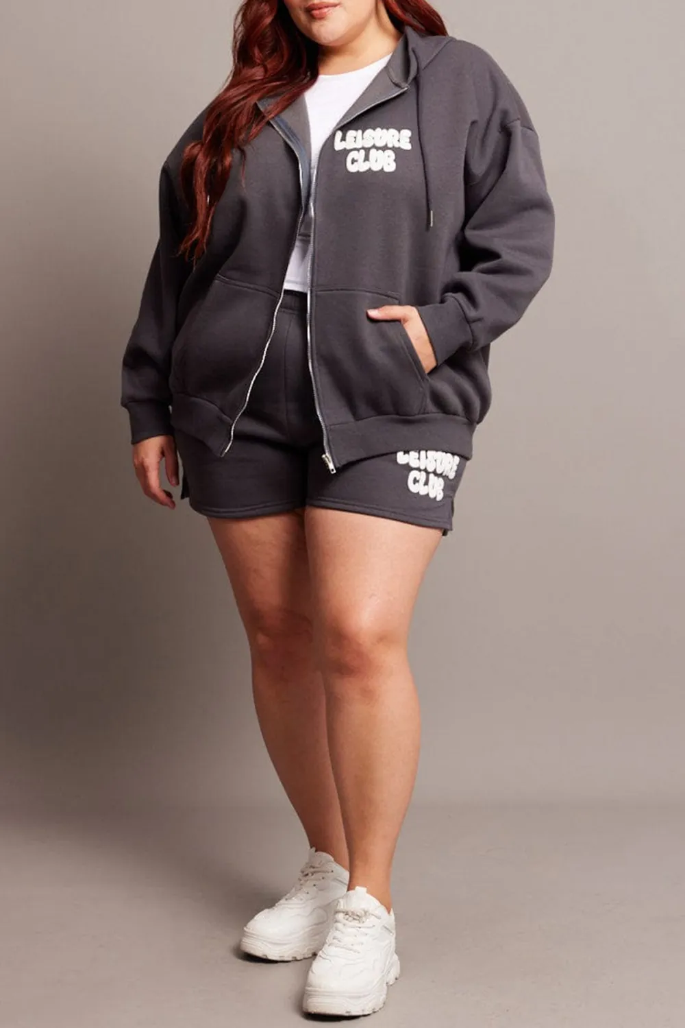 Grey Puff Print Zip Hoodie