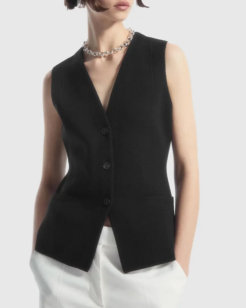 Longline Knitted Wool Waistcoat