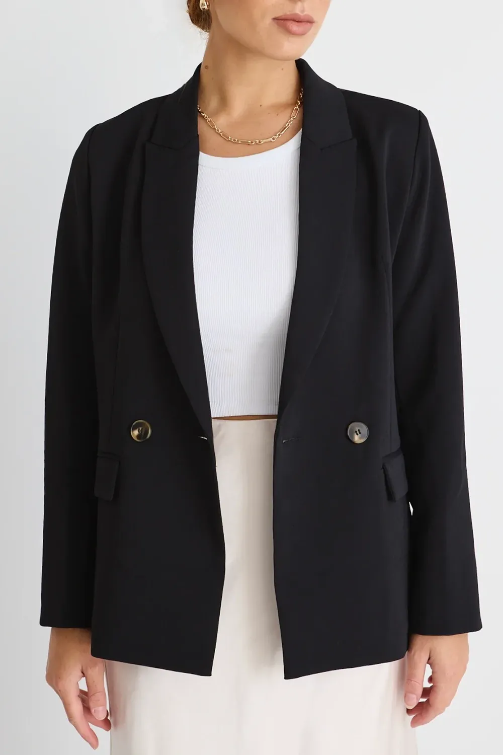 Cooper Black Crepe Boyfriend Semi Fitted Blazer