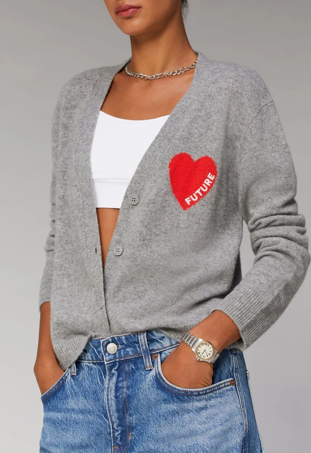 Heart-Print V-Neck Cardigan