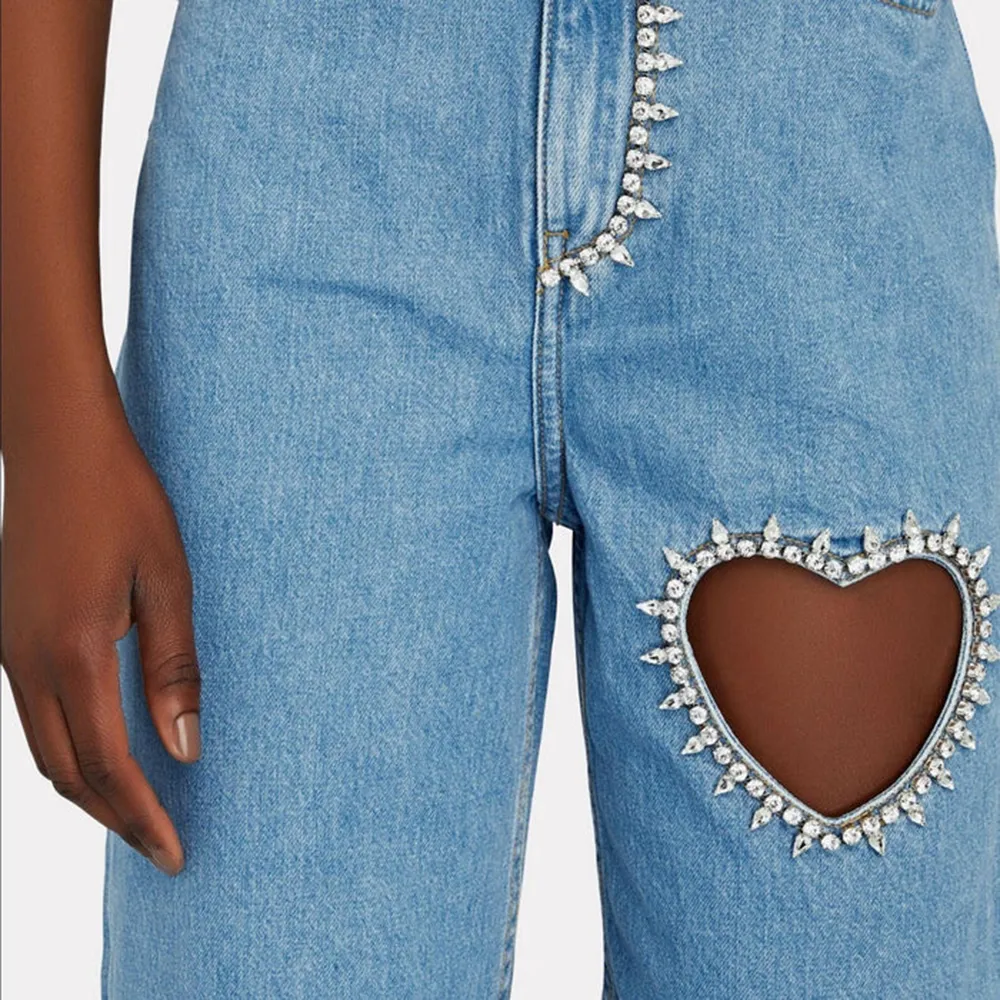 Girly Touch Crystal Heart Relaxed-Fit Jeans