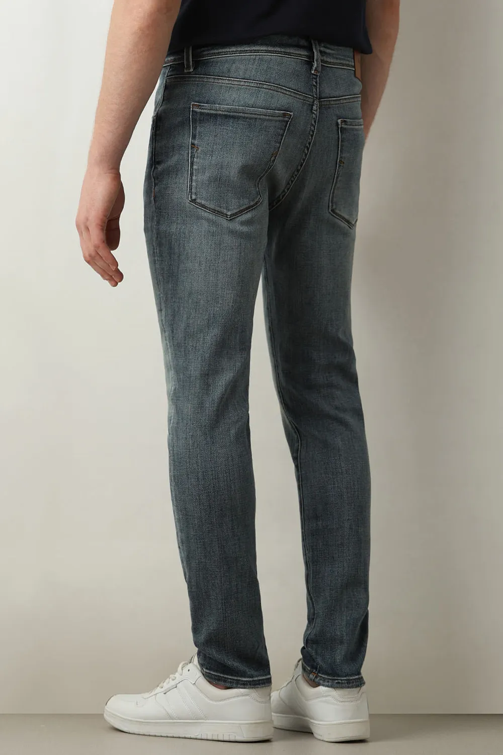 Blue Mid Rise Leon Slim Fit Jeans-Wash blue