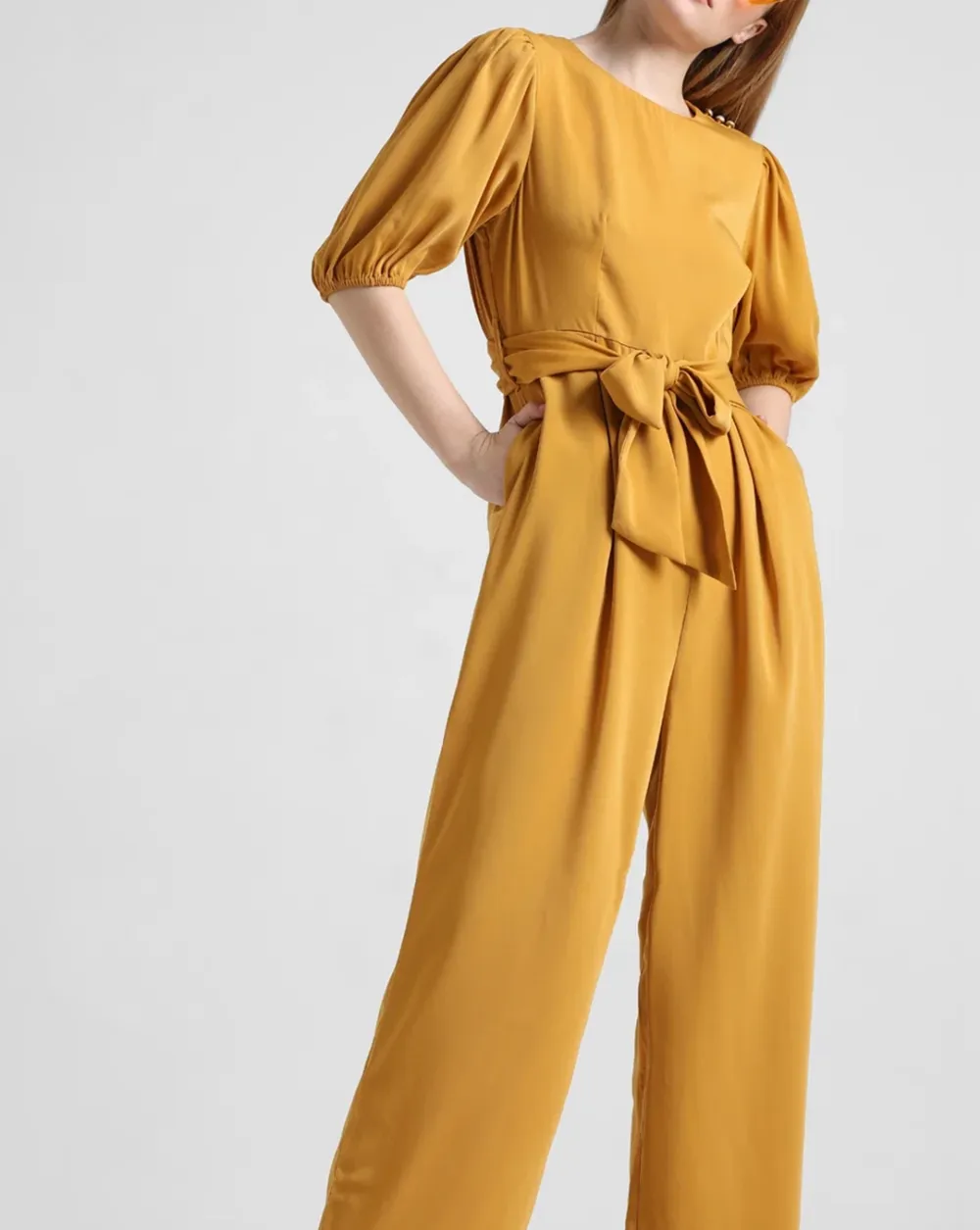 Yellow Tie-Up Belt Jumpsuit