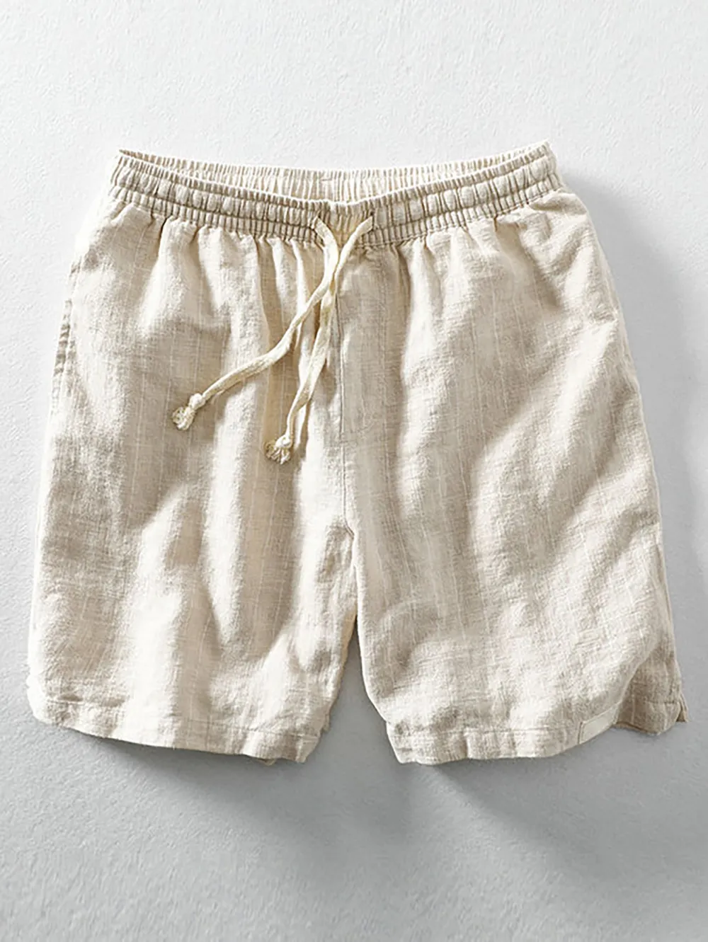 Linen Cotton Blend Drawstring Striped Shorts