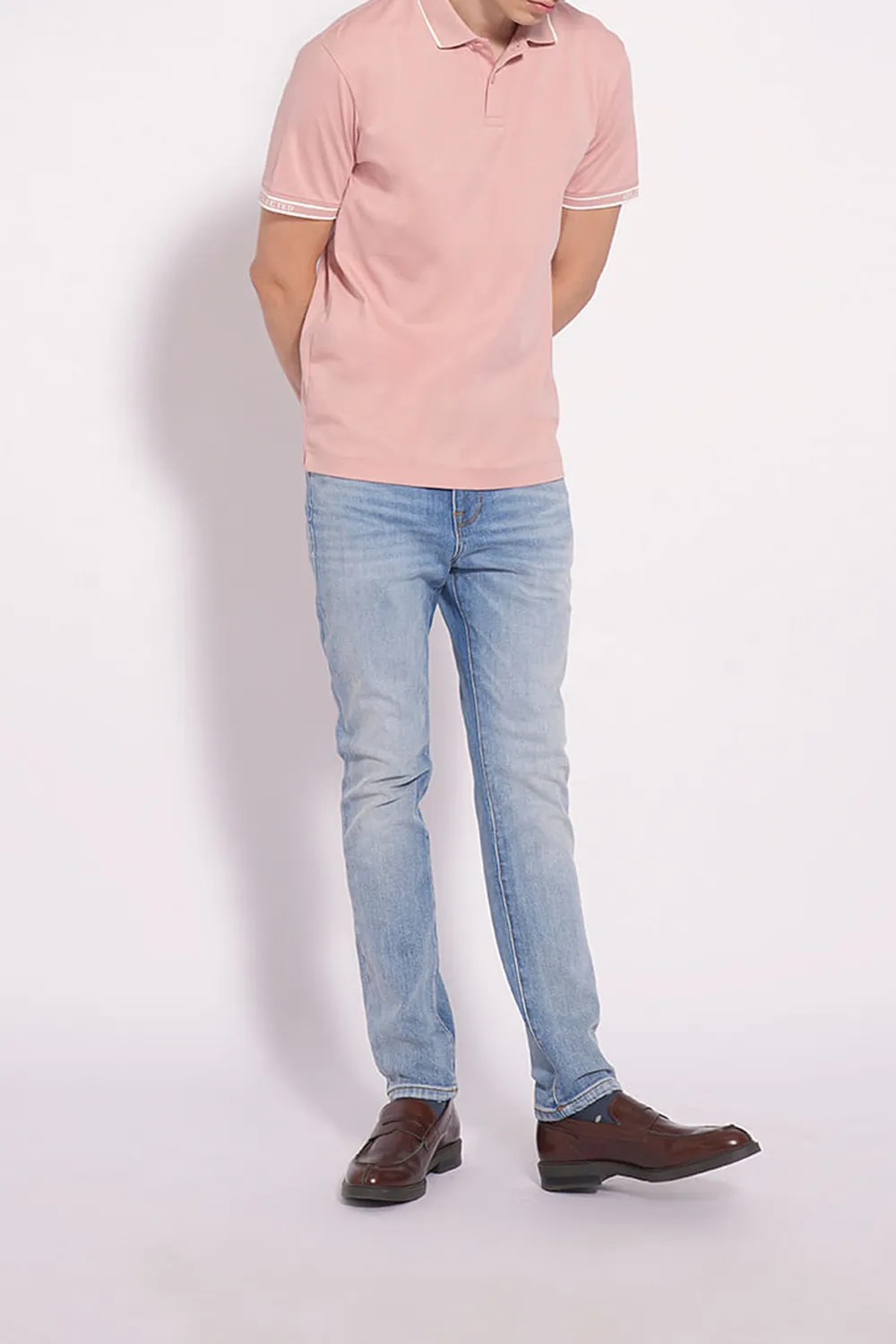 Pink Logo Text Print Cotton Polo