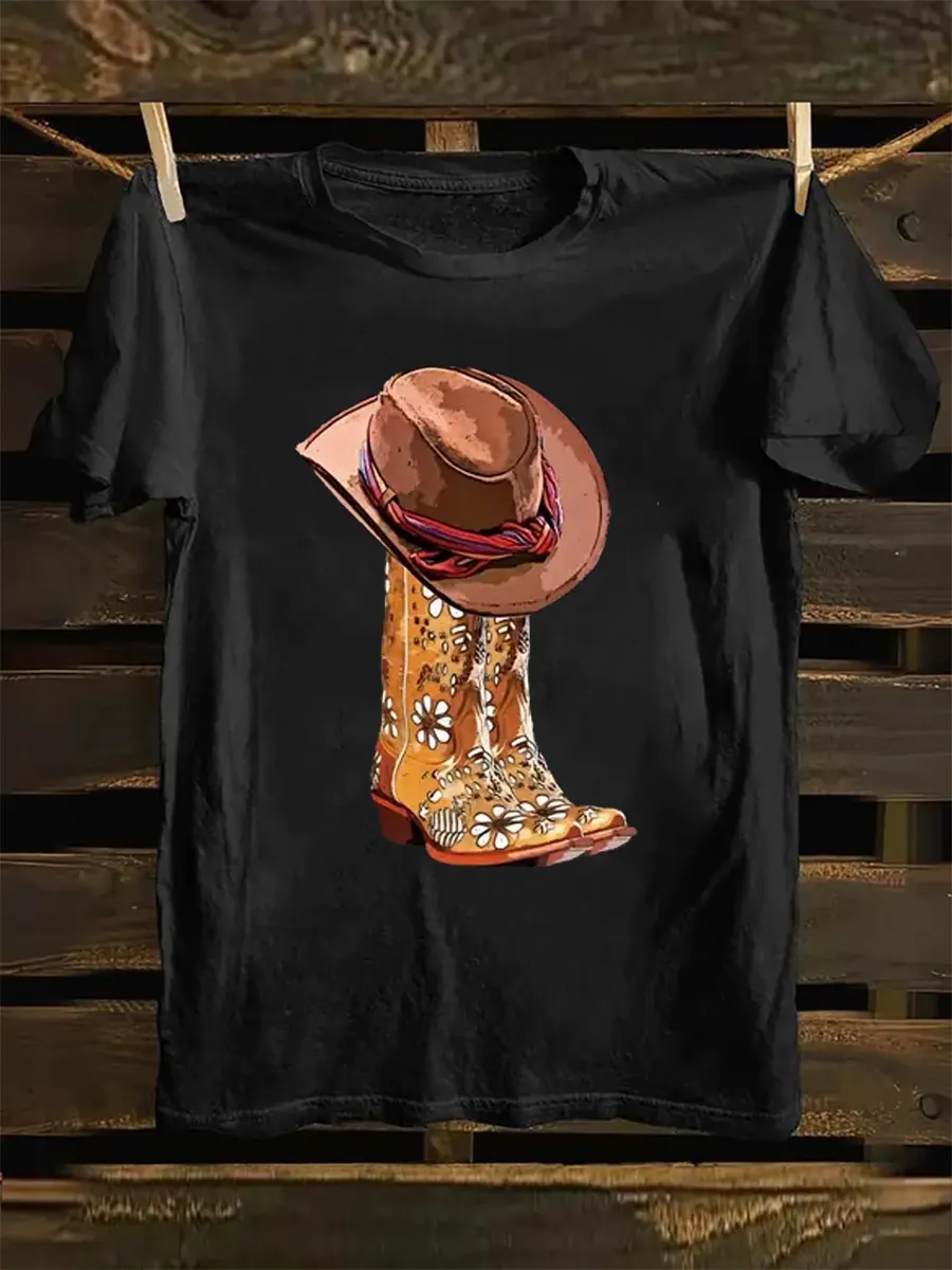 Western cowboy hat and boot printed T-shirt