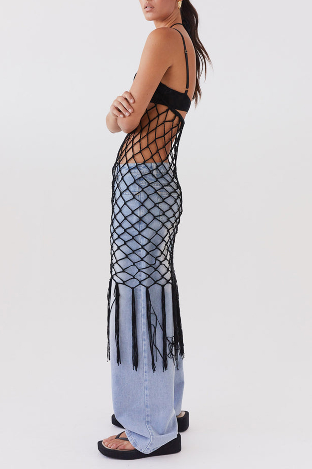 Urban Jungle Net Midi Dress - Black