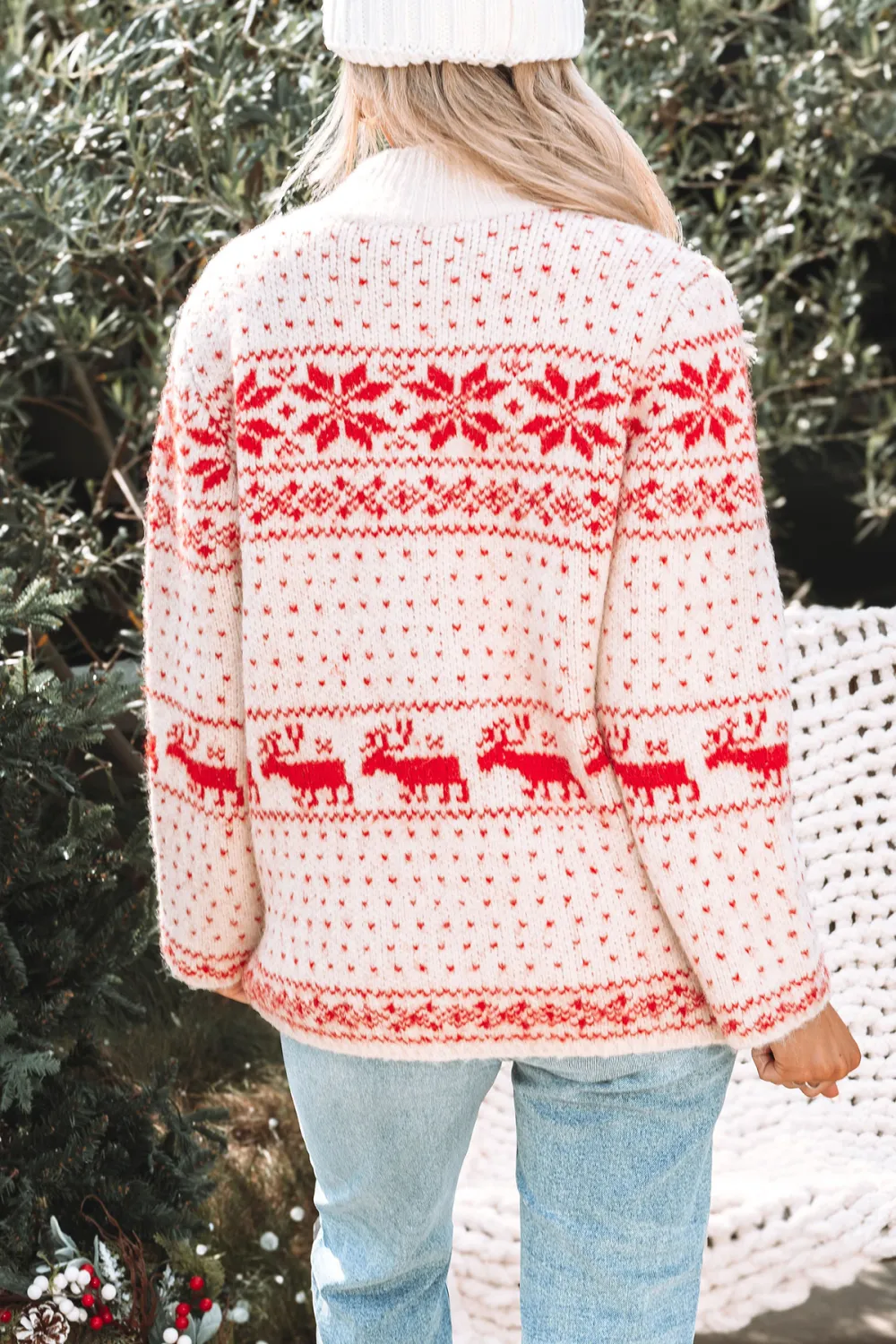 Reindeer Zip Up Sweater Jacket