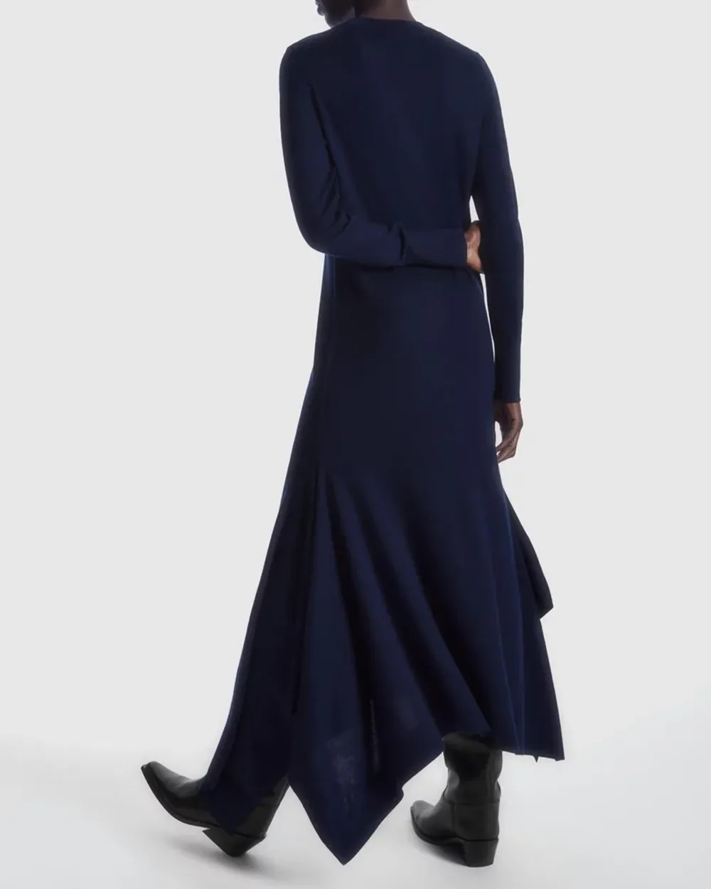 Handkerchief-Hem Merino Wool Midi Dress