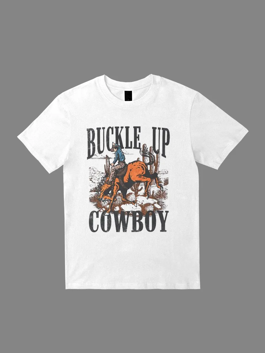 wild west, buckle up cowboy T-shirt